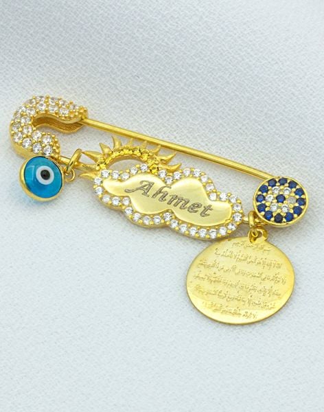 Kişiye Özel Gümüş Nazarlı İsimli Bebek İğnesi