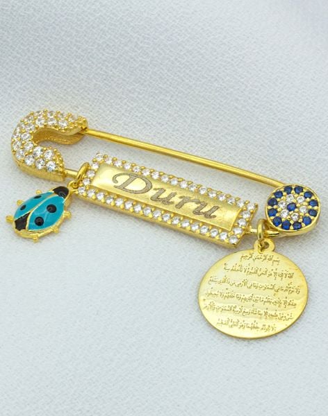 Kişiye Özel Gümüş Nazarlı Uğurlu Bebek İğnesi