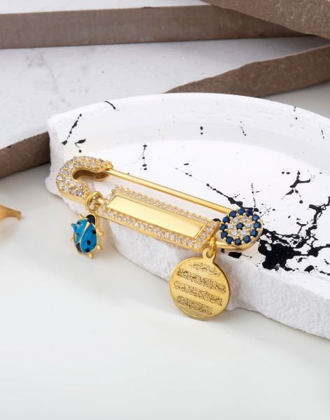 Kişiye Özel Gümüş Nazarlı Uğurlu Bebek İğnesi