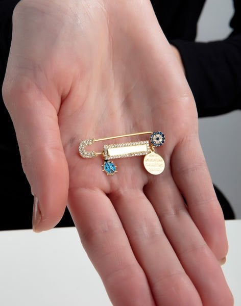 Kişiye Özel Gümüş Nazarlı Uğurlu Bebek İğnesi