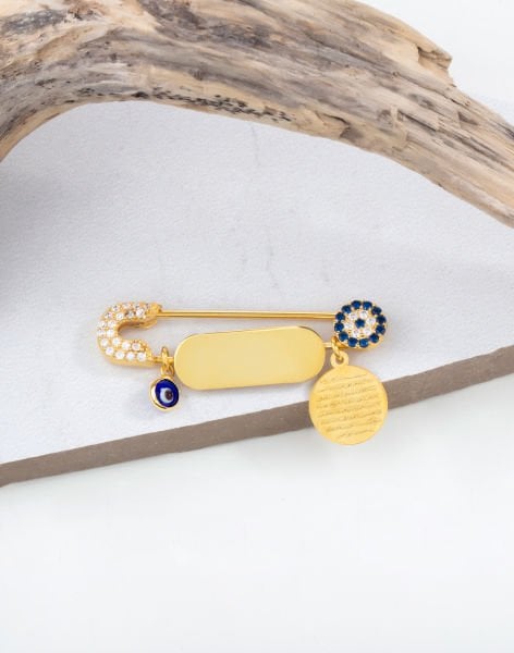 Kişiye Özel Gümüş Nazarlı Cam Gözlü Bebek İğnesi