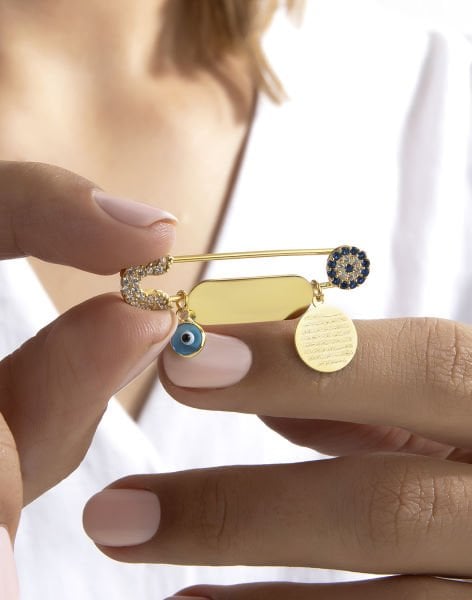 Kişiye Özel Gümüş Nazarlı Cam Gözlü Bebek İğnesi