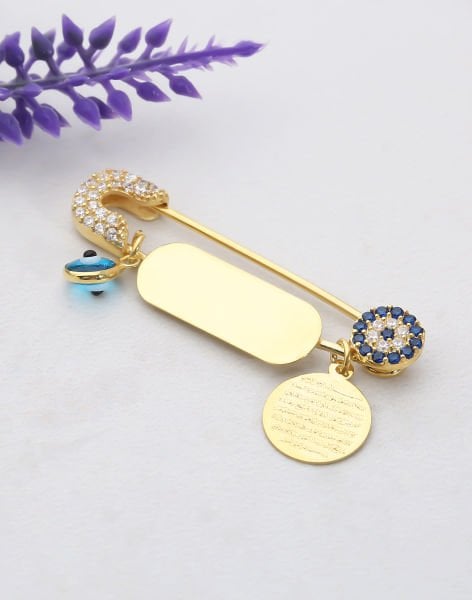 Kişiye Özel Gümüş Nazarlı Cam Gözlü Bebek İğnesi