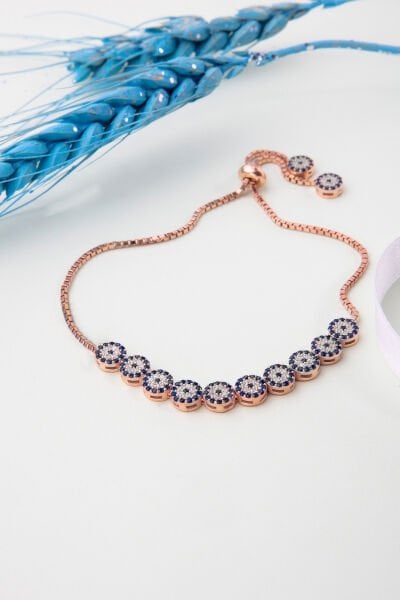 Nazar Boncuklu Su Yolu Asansörlü Gümüş Bileklik