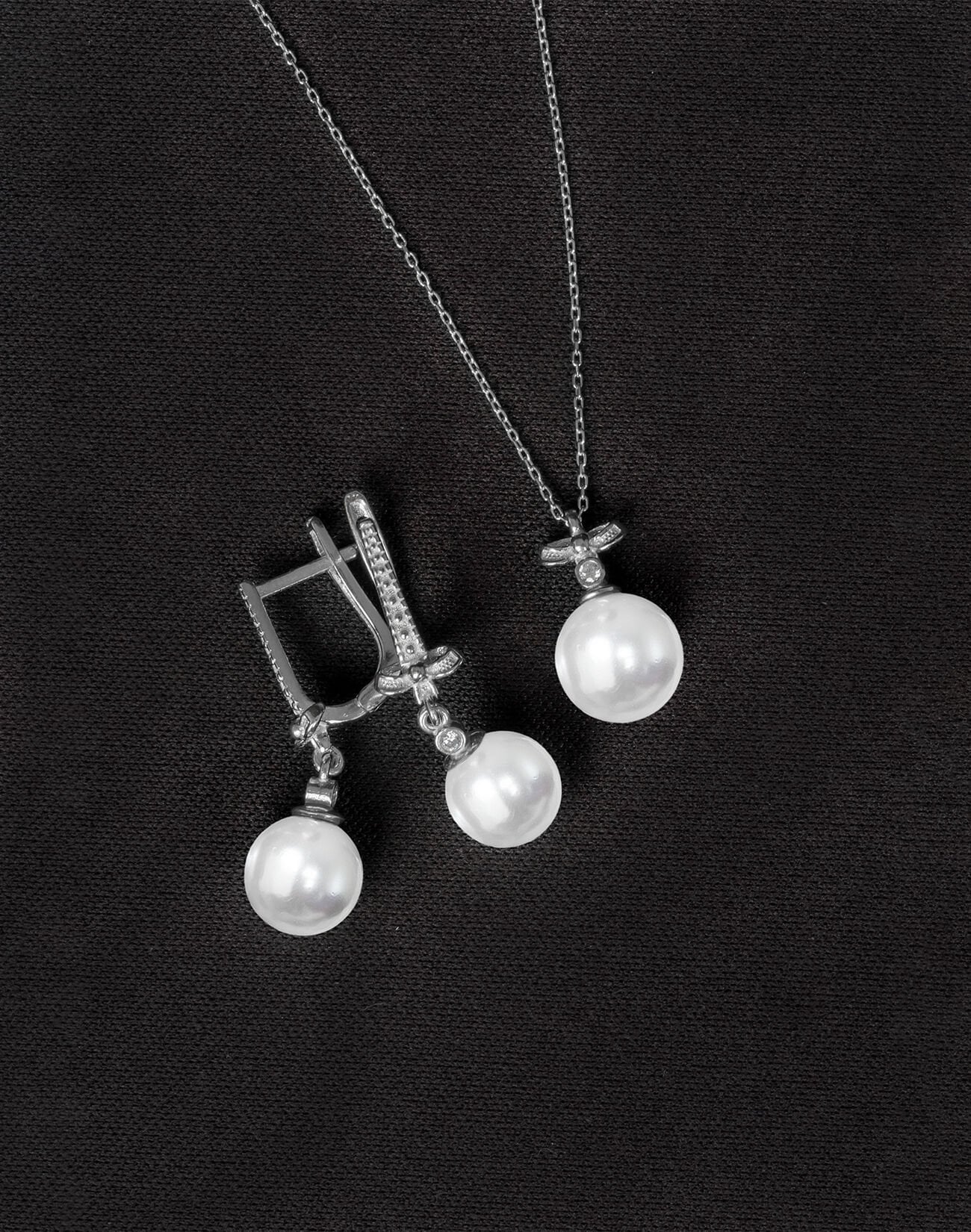 925 Ayar Gümüş Fiyonk Küre İnci Set