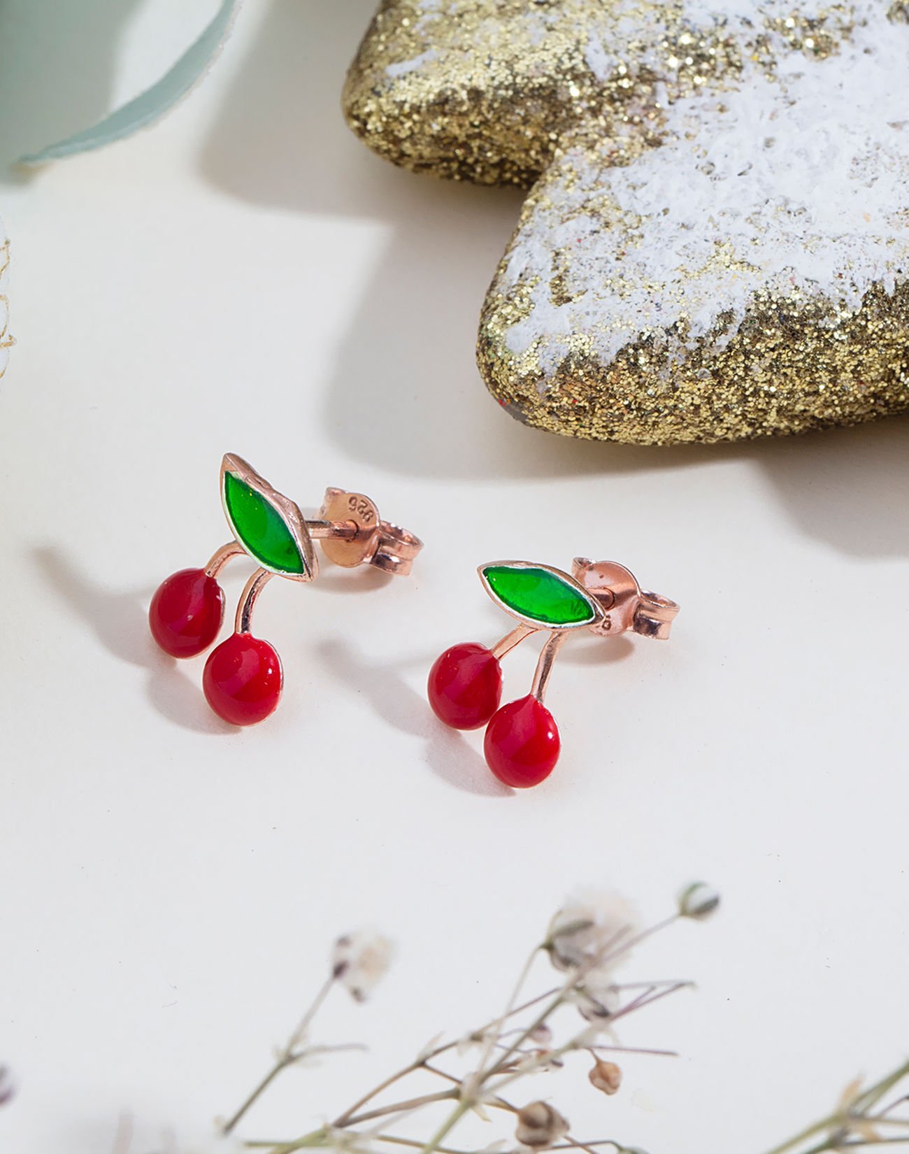 Mineli Kiraz Gümüş Çocuk Küpesi