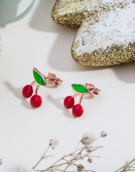 Mineli Kiraz Gümüş Çocuk Küpesi