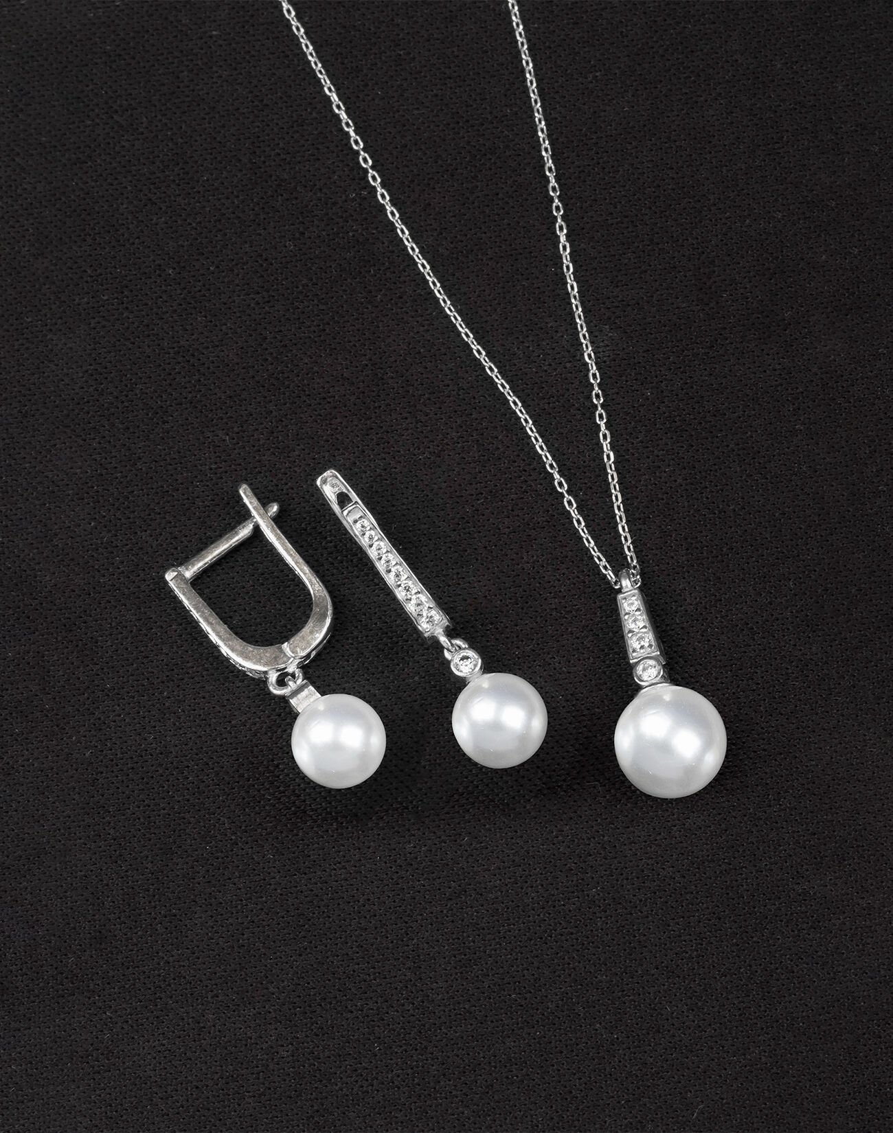 925 Ayar Gümüş Zirkon Taşlı Küre İnci Set