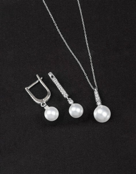 925 Ayar Gümüş Zirkon Taşlı Küre İnci Set