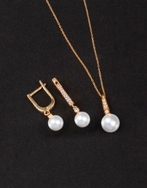 925 Ayar Gümüş Zirkon Taşlı Küre İnci Set