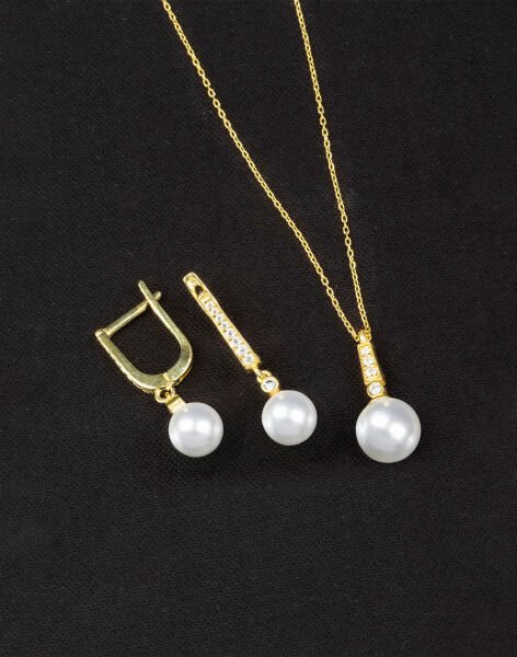 925 Ayar Gümüş Zirkon Taşlı Küre İnci Set