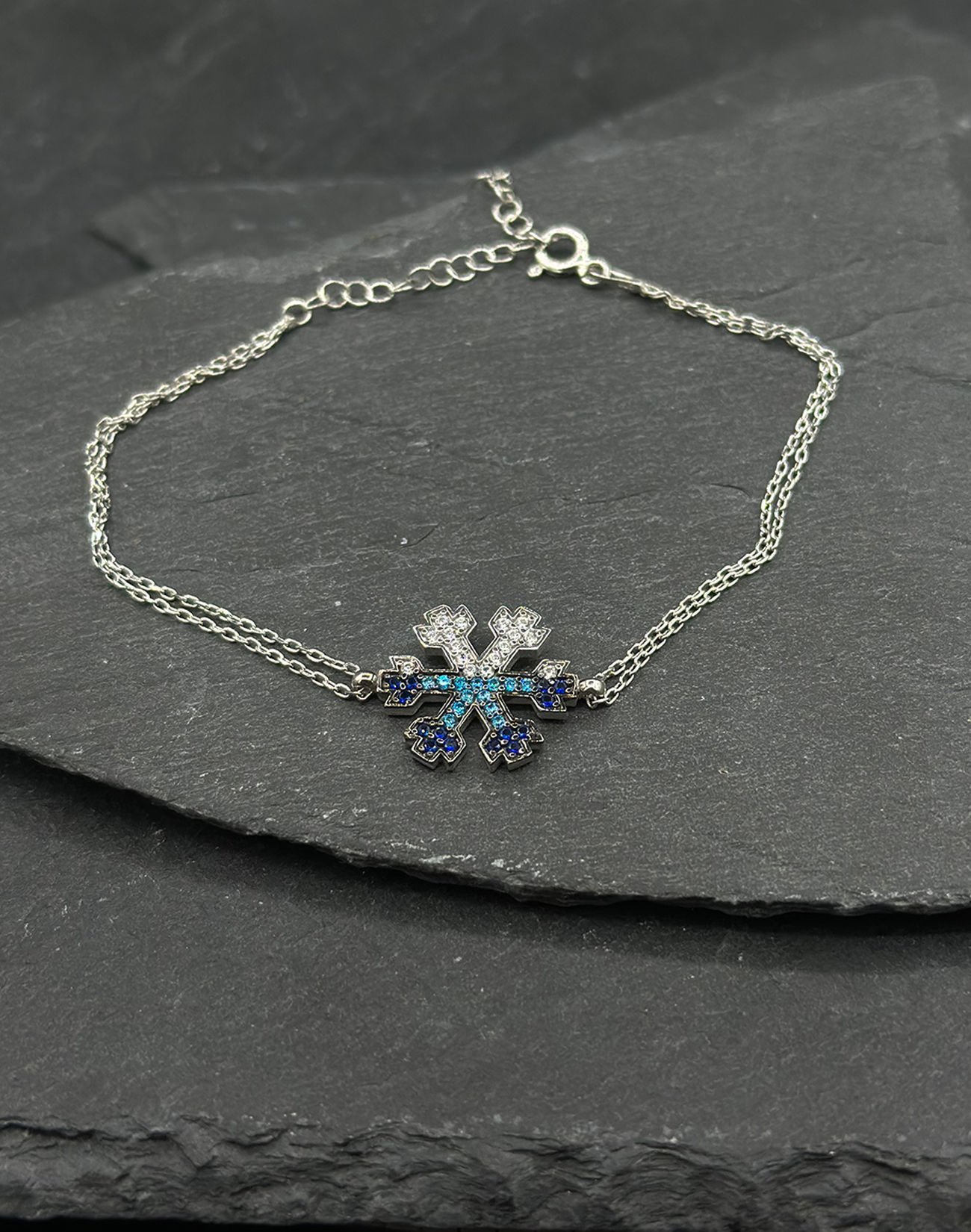 925 Ayar Gümüş Mix Taşlı Kar Tanesi Bileklik