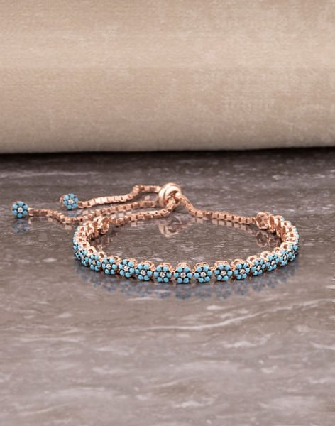 925 Ayar Gümüş Pırlanta Tasarımı Asansörlü Bileklik TURKUAZ