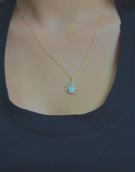 Opal Taşlı Gümüş Sultan Kolye