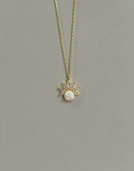 Opal Taşlı Gümüş Sultan Kolye