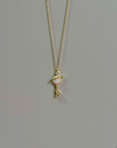 Opal Taşlı Gümüş Anahtar Kolye