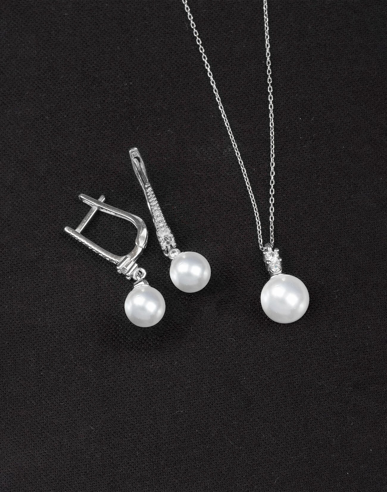 925 Ayar Gümüş Zirkon Taşlı Zarif Küre İnci Set