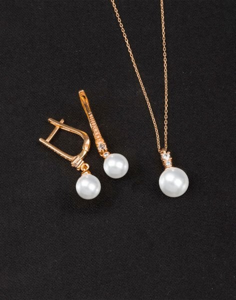 925 Ayar Gümüş Zirkon Taşlı Zarif Küre İnci Set