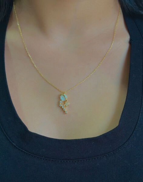 Opal Taşlı Gümüş Satürn Kolye