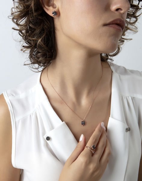 Mistik Topaz Taşlı Yonca Gümüş Takı Seti