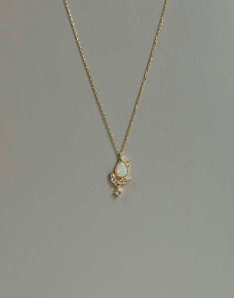 Opal Taşlı Gümüş Lale Kolye