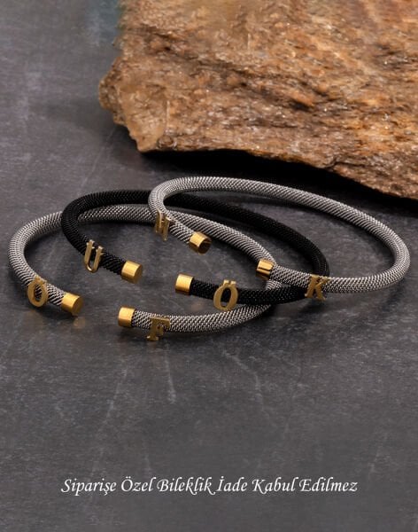 925 Ayar Gümüş Kendin Tasarla Harfli Çelik Bileklik