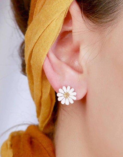 Mineli Gümüş Papatya Küpe