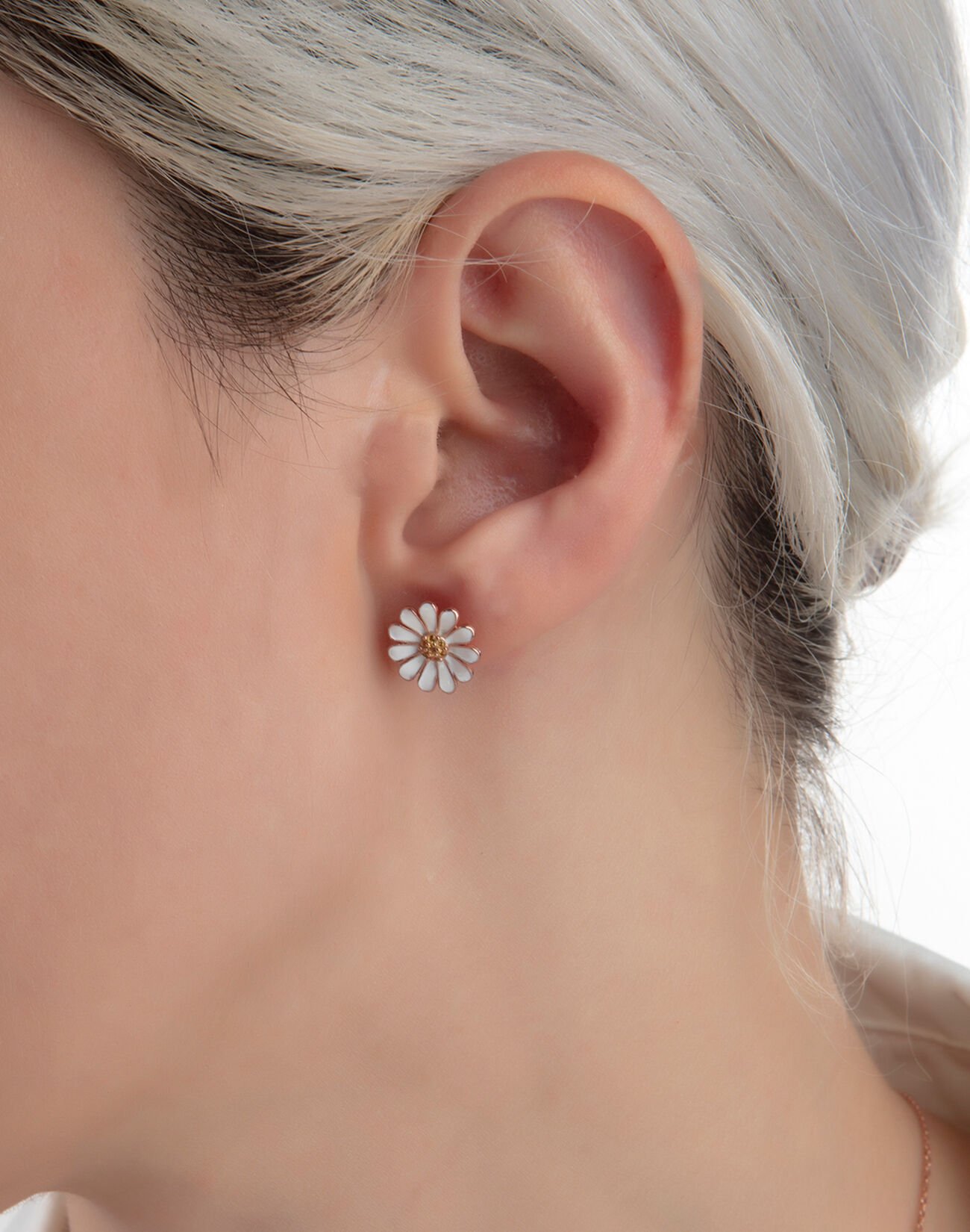 Mineli Gümüş Papatya Küpe