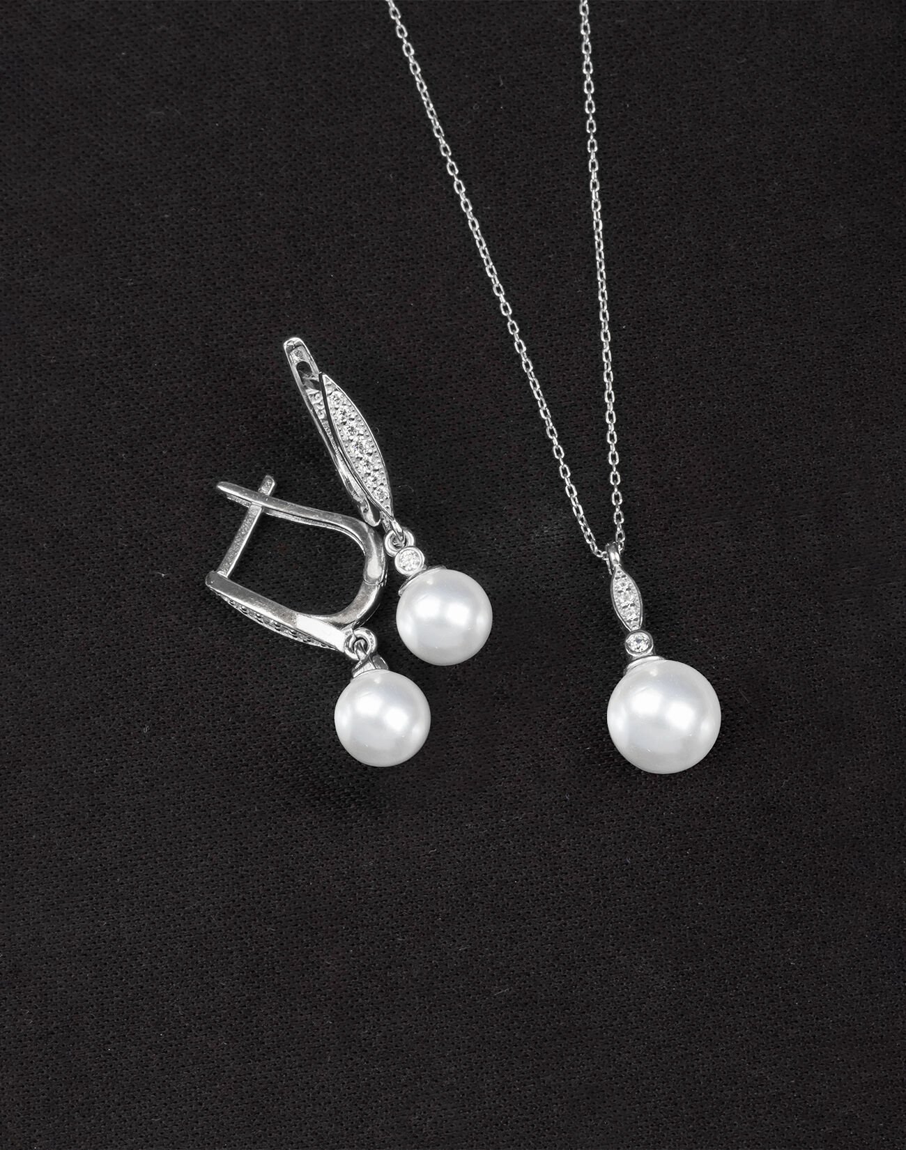 925 Ayar Gümüş Elegance Küre İnci Set Rodyum Kaplama