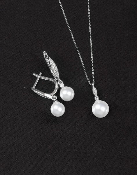 925 Ayar Gümüş Elegance Küre İnci Set Rodyum Kaplama