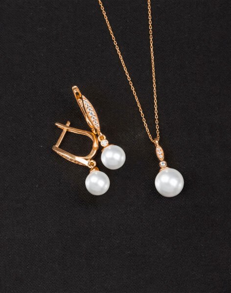 925 Ayar Gümüş Elegance Küre İnci Set Rose Kaplama