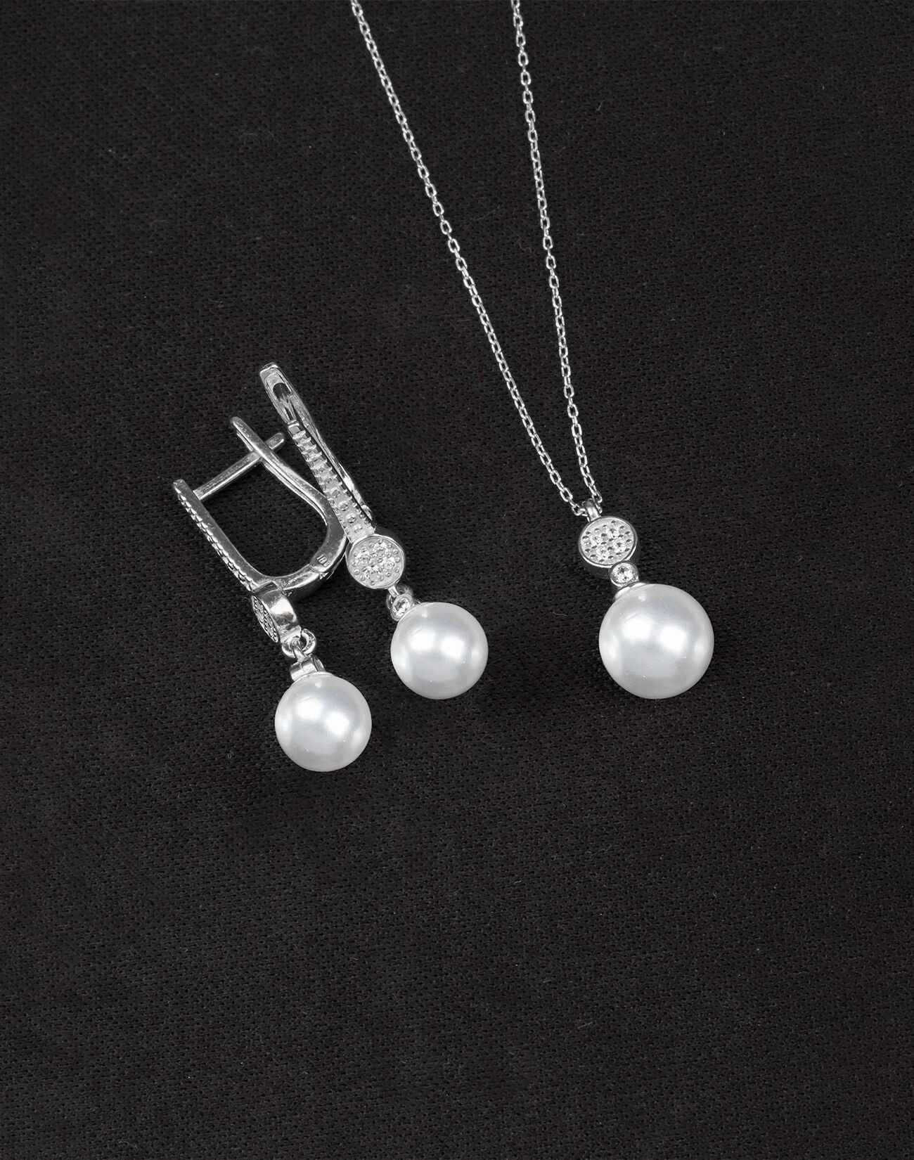 925 Ayar Gümüş Minimal Taşlı Küre İnci Set