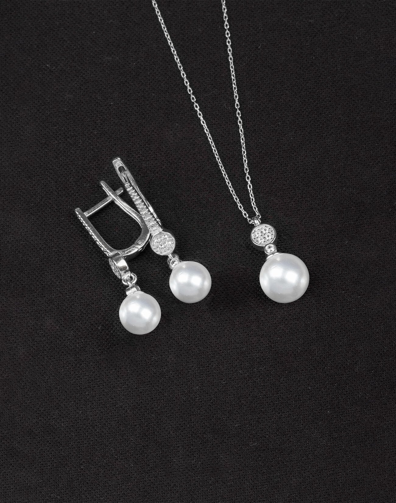 925 Ayar Gümüş Minimal Taşlı Küre İnci Set