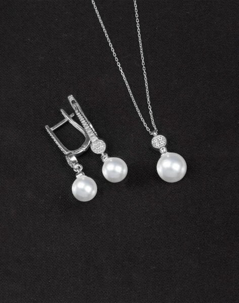 925 Ayar Gümüş Minimal Taşlı Küre İnci Set