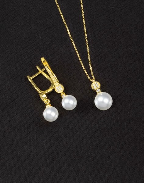 925 Ayar Gümüş Minimal Taşlı Küre İnci Set