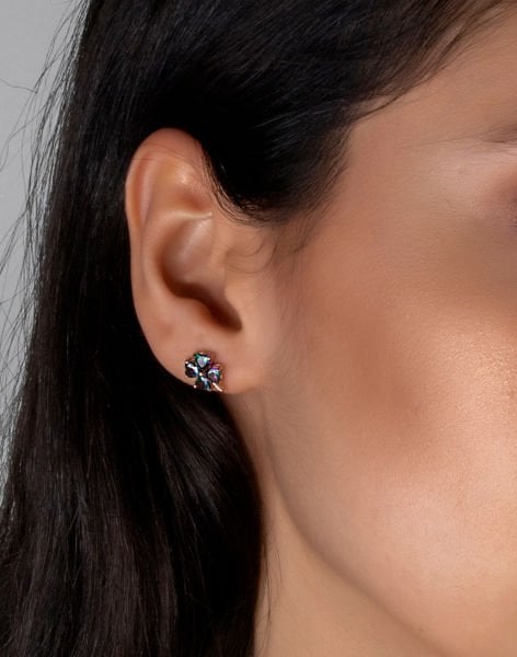 Mistik Topaz Taşlı Gümüş Yonca Küpe