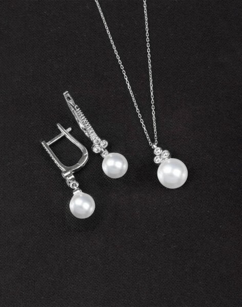 925 Ayar Gümüş Zirkon Taşlı Tria Küre İnci Set