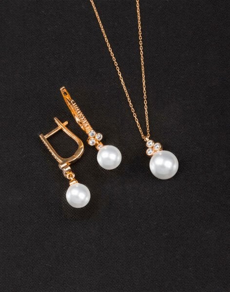 925 Ayar Gümüş Zirkon Taşlı Tria Küre İnci Set