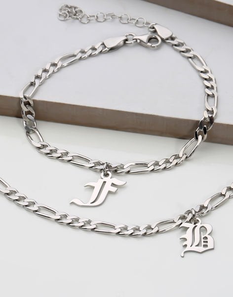 Kişiye Özel Figaro Zincirli Gümüş Unisex Bileklik