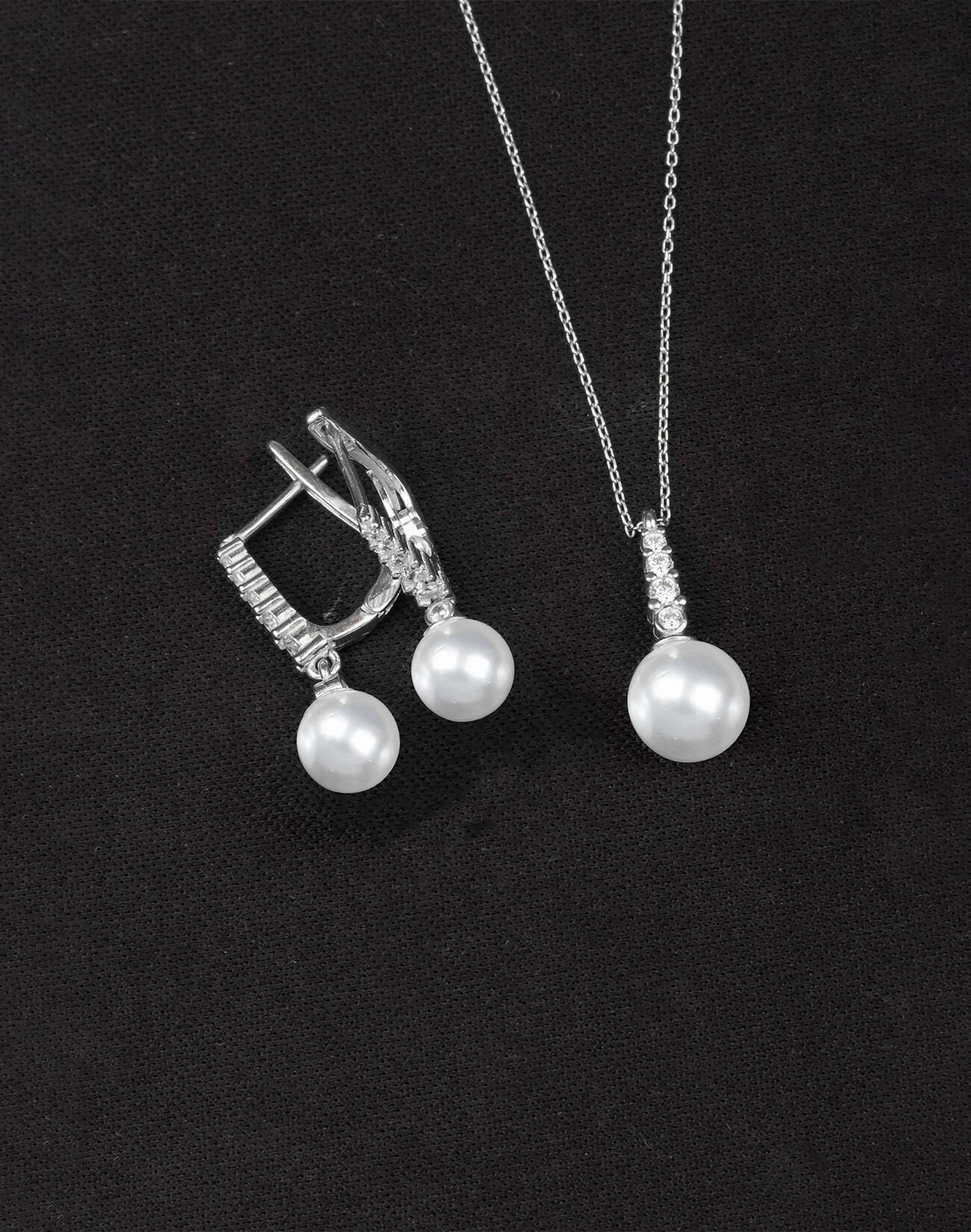 925 Ayar Gümüş Sıra Taşlı Küre İnci Set