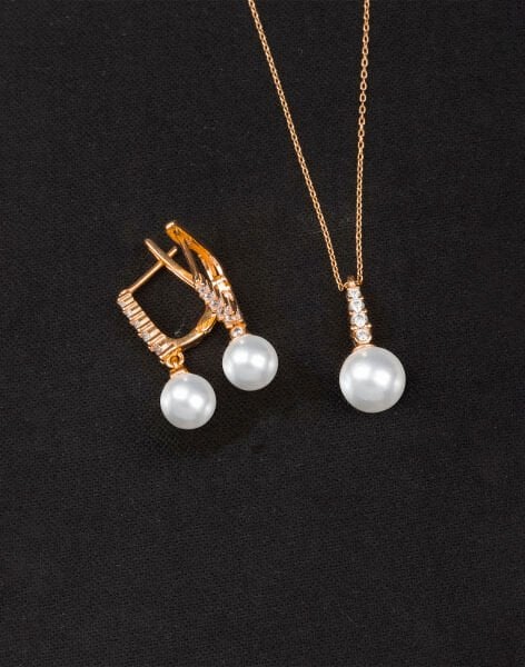 925 Ayar Gümüş Sıra Taşlı Küre İnci Set