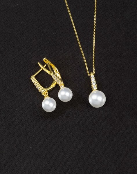 925 Ayar Gümüş Sıra Taşlı Küre İnci Set