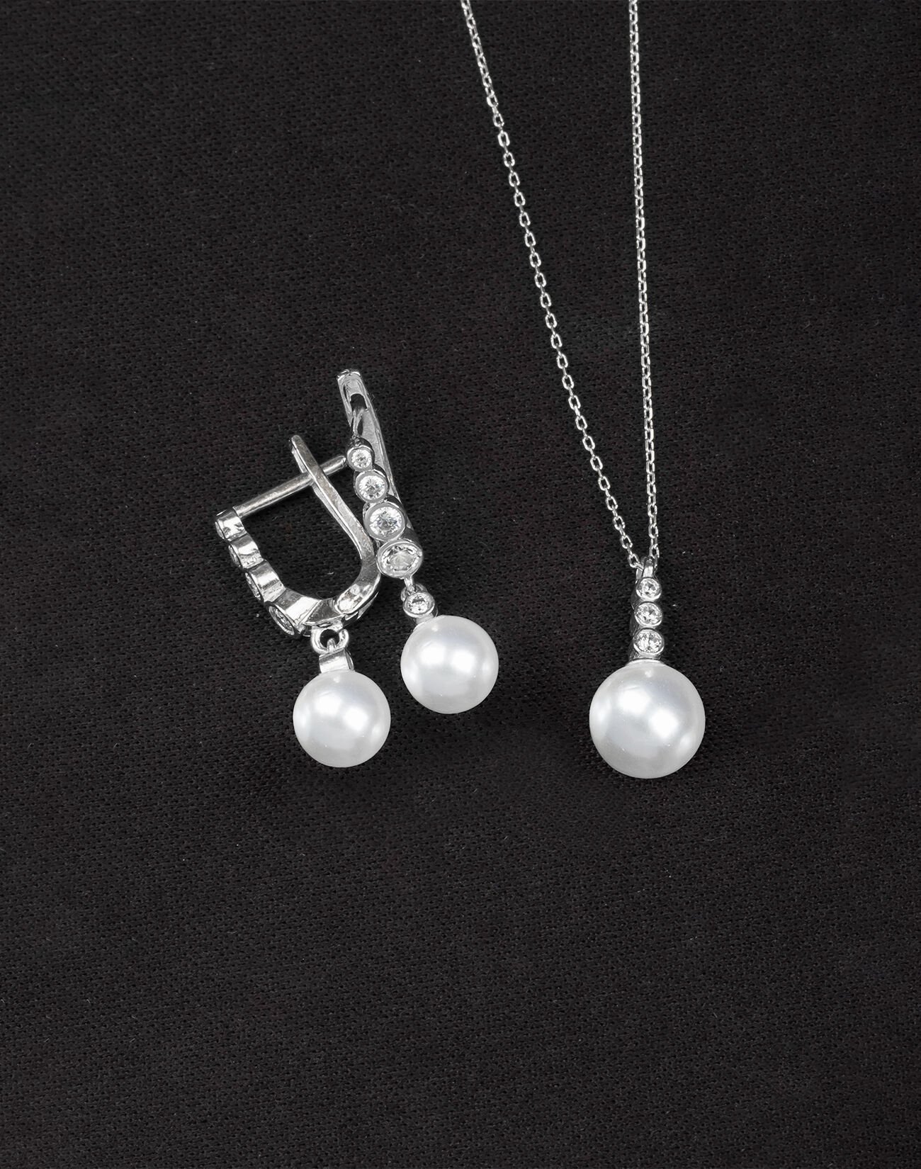 925 Ayar Gümüş Tria Modeli Küre İnci Set