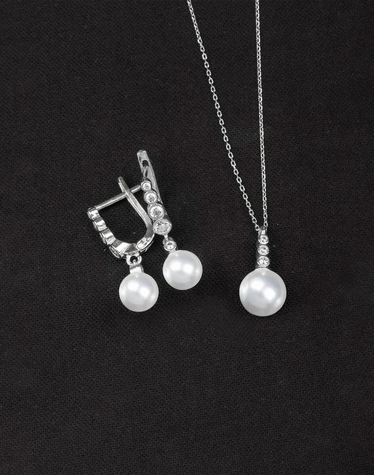 925 Ayar Gümüş Tria Modeli Küre İnci Set