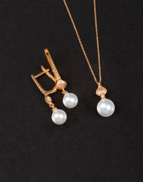 925 Ayar Gümüş İstiridye Küre İnci Set