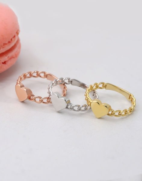 Zincir Modeli Kalpli Gümüş Yüzük