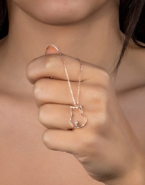 925 Ayar Gümüş Sevimli Kedi Kolye