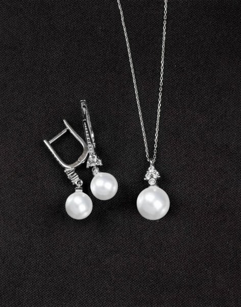 925 Ayar Gümüş Zirkon Taşlı Üçgen Küre İnci Set