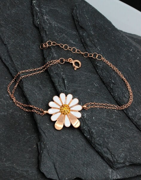 İki İsimli Mineli Gümüş Papatya Bileklik