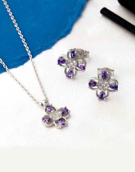 Dört Yapraklı Yonca Gümüş Takı Seti Rodyum Kaplama